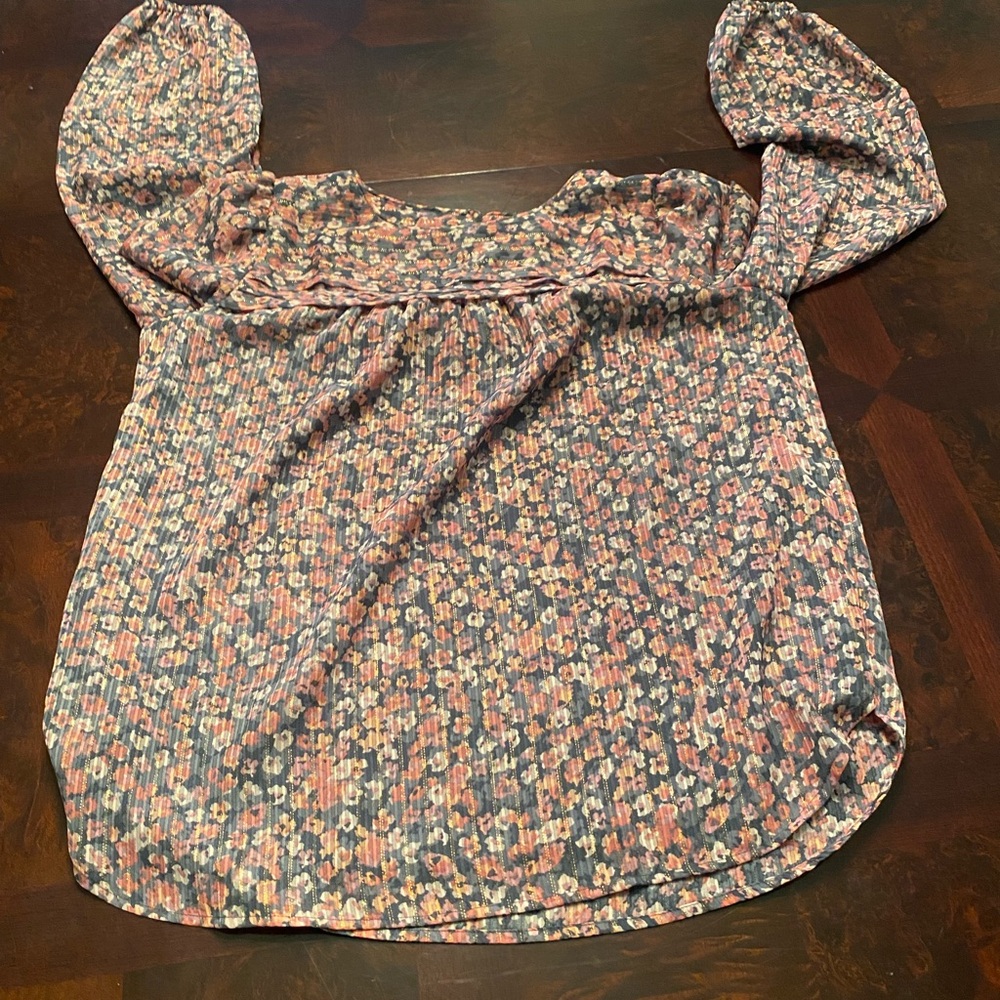 LOFT Pink and Blue Floral Blouse